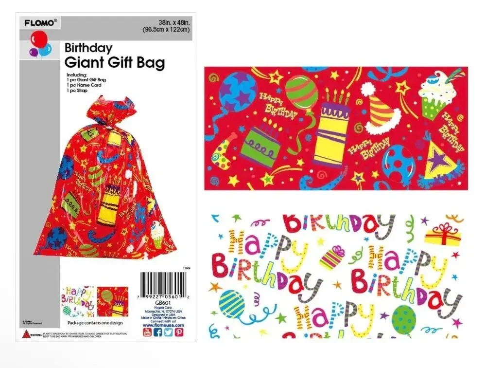 2 Pack  Birthday Giant Gift Bags 38” x 48” Oversized Sack Tags & Ties included